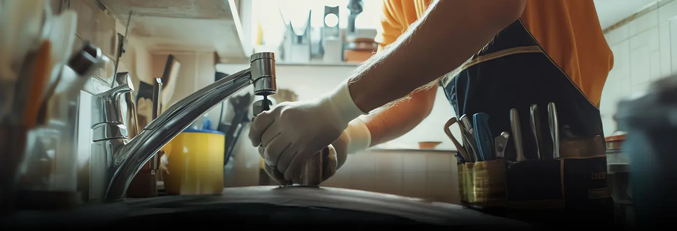 A technician fixing a washbasin showing professional home services in chennai.